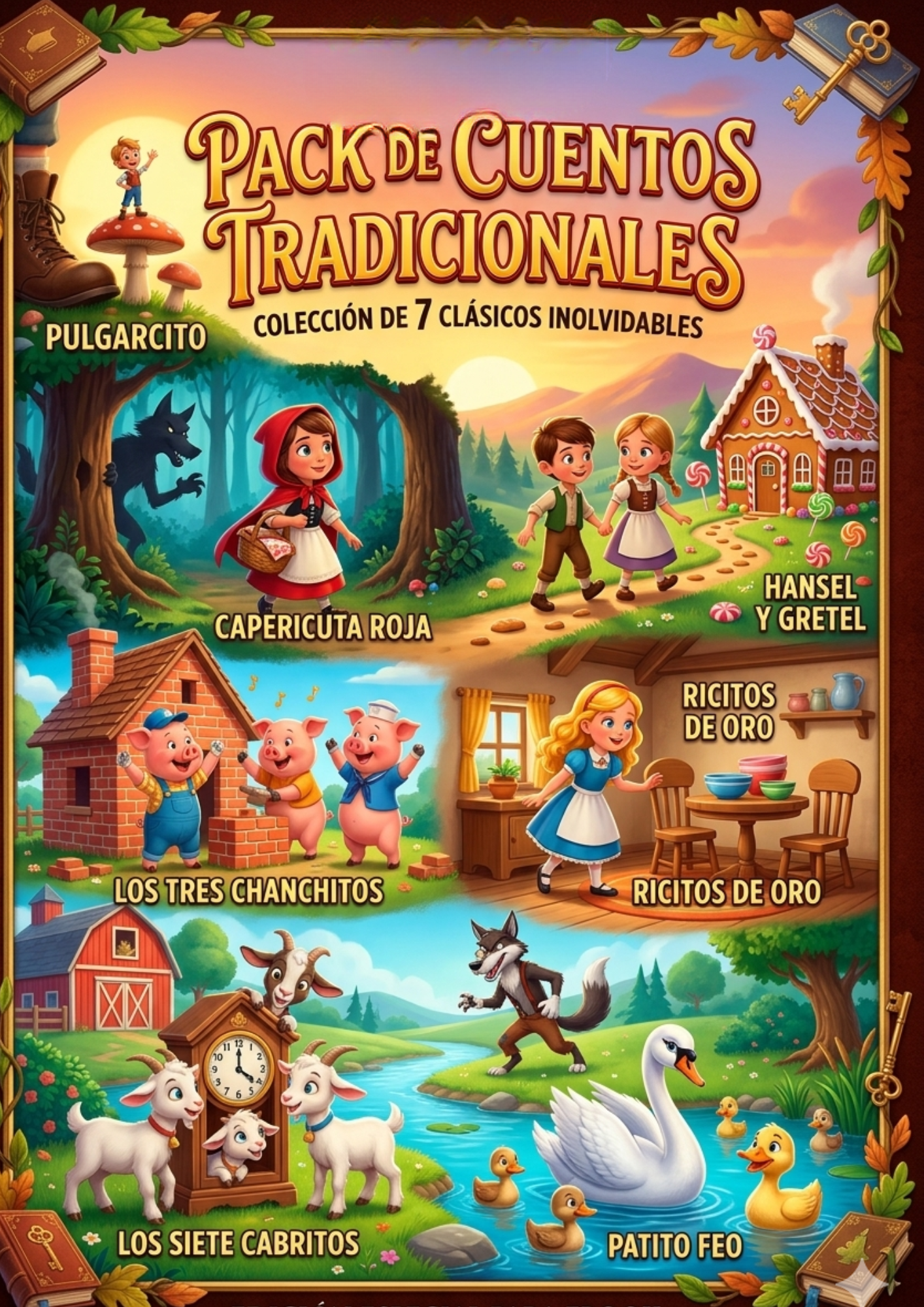 🎒 Pack Completo de Cuentos Tradicionales — 7 Presentaciones Animadas + Secuencia Didáctica Imprimible